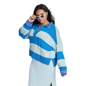 Women's Ascot + Hart Long Sleeve Graphic Sweater Polo Shirt - Blue